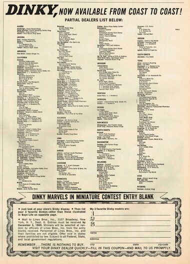 1965: US Dinky Toys dealers (partial listing)