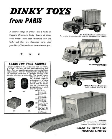 1961: "Dinky Toys from Paris", full-page advert in Meccano Magazine