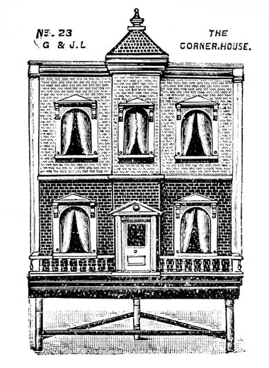 1906: "The Corner House", catalogue image of (triangular?) G&J Lines dollhouse No.23