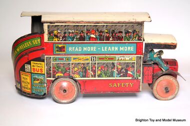 Lithographed tinplate General Omnibus No.11 double-decker bus, "SAFETY"