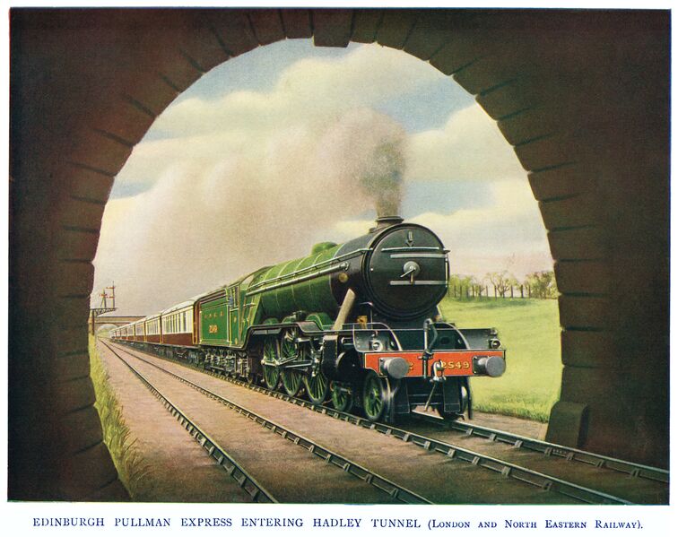 File:Edinburgh Pullman Express, LNER 2549 Persimmon, entering Hadley Tunnel (WBoR 13ed 1925).jpg