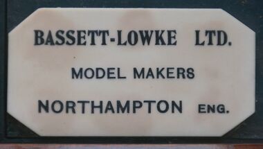 White plaque with black engraved infill, Bassett-Lowke ship model