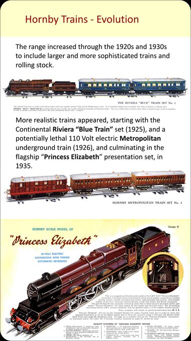 Sample screen from the electronic poster display, "Hornby Trains - Evolution)