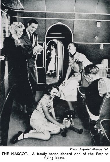 1938: Of its time: A posed publicity photo showing a family scene onboard an Empire Flying Boat