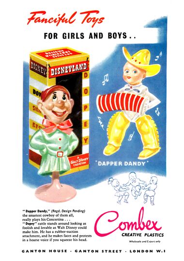 1956: "Fanciful Toys for Girls and Boys", Disney "Dopey" toy