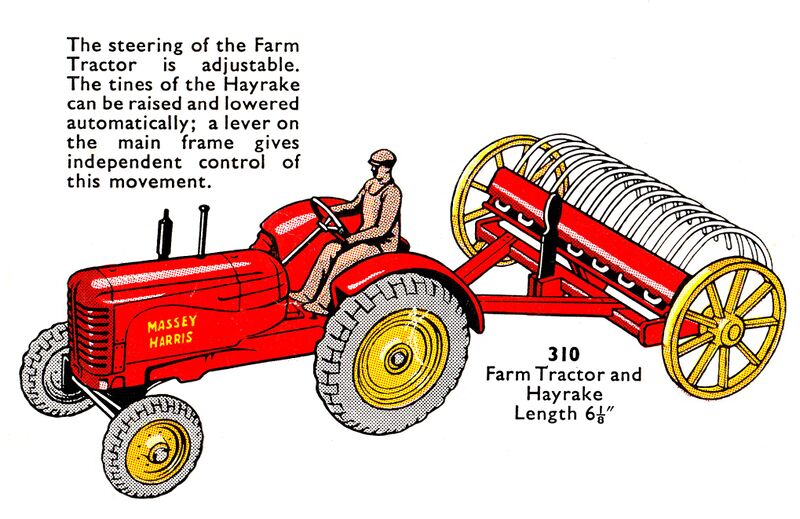 File:Farm Tractor and Hayrake, Dinky Toys 310 (DinkyCat 1956-06).jpg