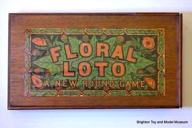 "Floral Loto: A New Round Game", box lid with sticker