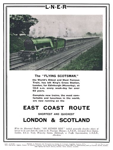 1924: Advert for the Flying Scotsman ("The World's Oldest and Most Famous train"), "East Coast Route" train service (5th November)