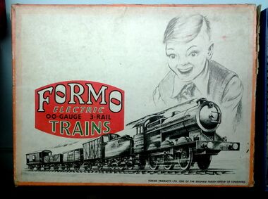 "Formo Electric 00-gauge 3-rail Trains", box artwork