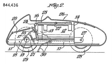 1960 patent: Side view of the motor fitted to a model racing car bodyshell
