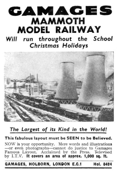 1958: Gamages Mammoth Model Railway, advert
