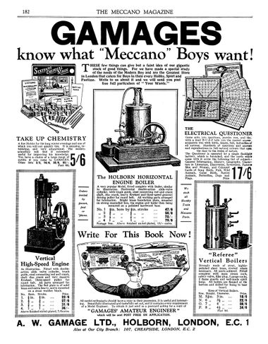 1927: Gamages know what Meccano Boys want!"