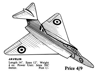 1966: Gloster Javelin flying model, for Jetex 50C