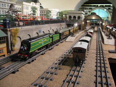 A "guest" Golden Arrow train running on the museum's gauge 0 layout, Train Running Day, Spring 2012