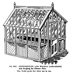 053: Greenhouse with flowerpot shelves