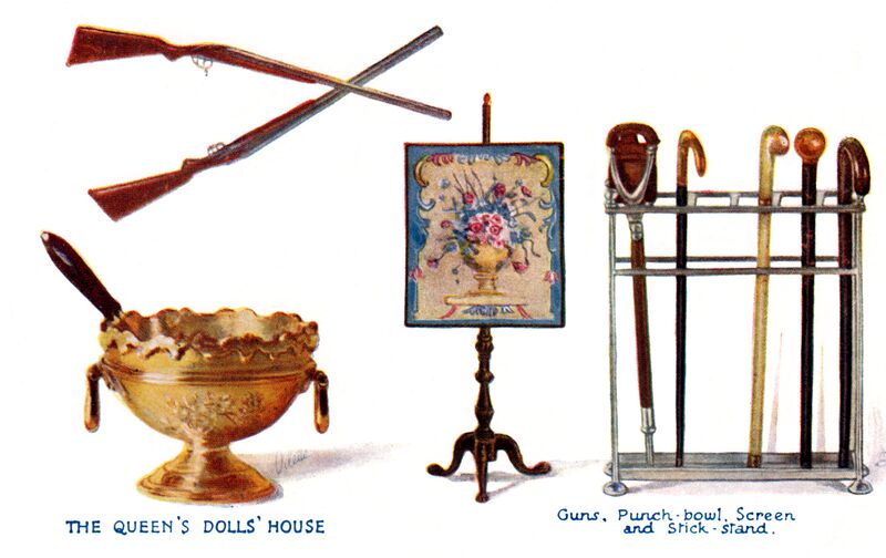 File:Guns, Punch Bowl, Screen and Stick-Stand, The Queens Dolls House postcards (Raphael Tuck 4505-5).jpg