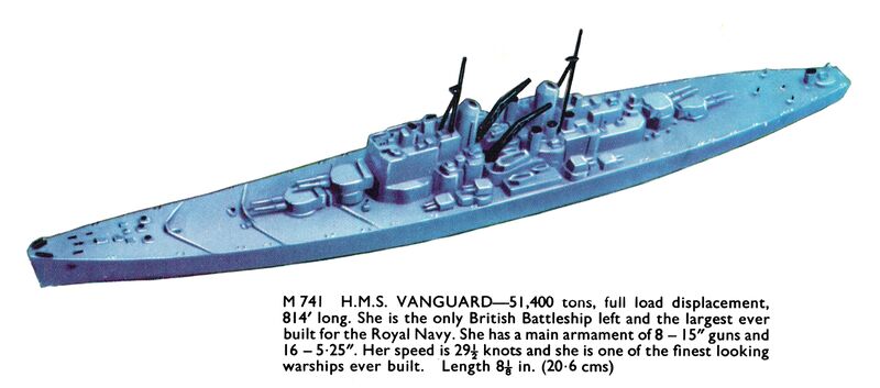 File:HMS Vanguard battleship, Minic Ships M741 (MinicShips 1960).jpg