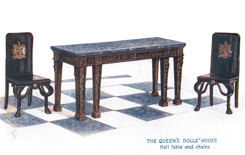 File:Hall Table and Chairs, The Queens Dolls House postcards (Raphael Tuck 4500-3).jpg