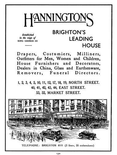 1935: "Hanningtons: Brighton's Leading House", full-page advert