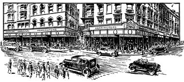 1935: Lineart illustration of Hanningtons Corner