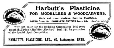 1913: Harbutt's Plasticine for modellers and woodcarvers: Work out your designs first in plasticine
