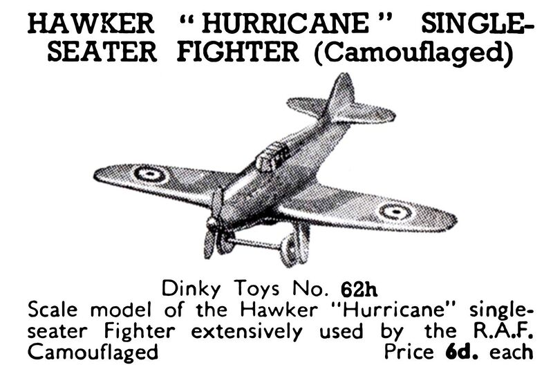 File:Hawker Hurricane Single-Seater Fighter (camouflaged), Dinky Toys 62h (MeccanoCat 1939-40).jpg