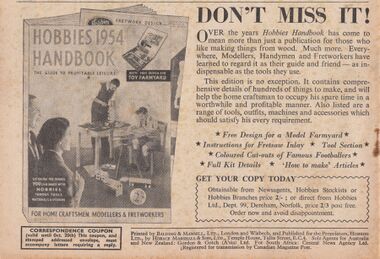 1953 advert (in Hobbies Weekly) for for the 1954 Hobbies Handbook