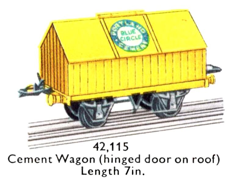 File:Hornby Cement Wagon (hinged door on roof) 42,115 (MCat 1956).jpg
