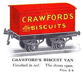 1928: Hornby model railway Crawfords biscuits wagon