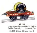 Hornby Low-Sided Wagon No1 (with Cable Drum 43,915) 42,145 (MCat 1956).jpg