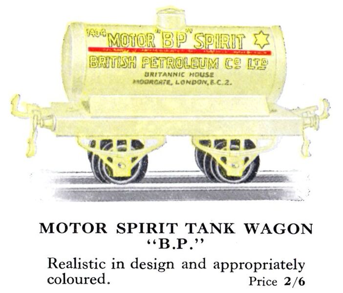 File:Hornby Motor Spirit Tank Wagon 'BP' (1928 HBoT).jpg