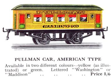 1930: Yellow "Washington" US Pullman coach, Hornby