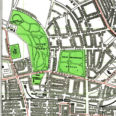 1939 map showing Hove Park and Hove Recreation Ground ("Hove Rec")