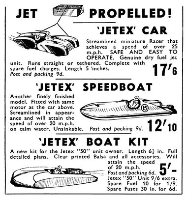 1950: Gamages advert, Jetex cars and boats, August