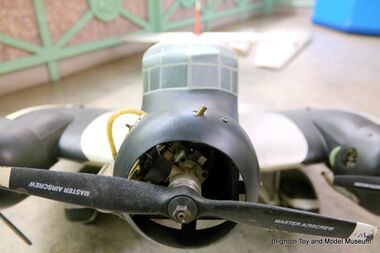 The front of the JU52 model, showing the nose engine