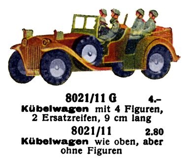 1939: Kübelwagen – "bucket car" open-topped utility vehicle, Märklin 8021/23