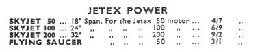 1952: Three sizes of Jetex-powered Skyjet, and a Flying Saucer
