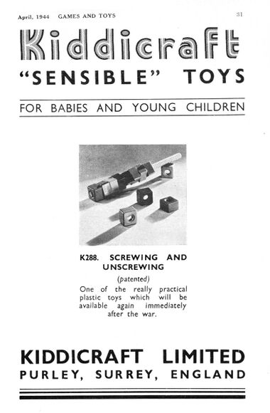 1944: Kiddicraft "Sensible" Toys advert, April 1944