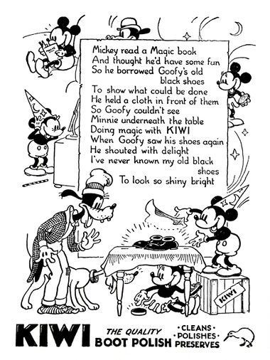 1946: Mickey Mouse promotes Kiwi Boot Polish