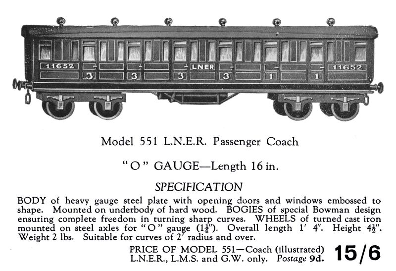 File:LNER Passenger Coach 11652, Bowman Models 551 (BowmanCat ~1931).jpg