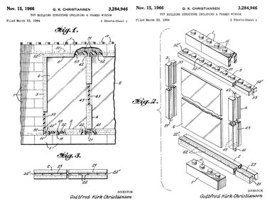 1964 patent application artwork for Lego windows
