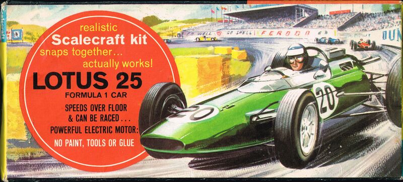 File:Lotus 25 Racing Car kit, box lid artwork (Scalecraft).jpg