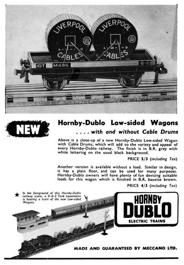 1954: "New! Hornby-Dublo Low-sided Wagon"