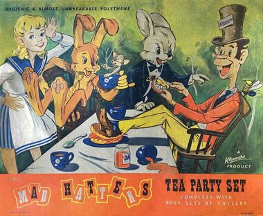 Mad Hatter's Tea Party Set, "Hygienic and almost unbreakable polythene"