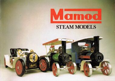 ~1979: Mamod SR 1 Steam Roadster, TE 1A Traction Engine and SW 1 Steam Wagon, on the cover of the ~1979 "Madmod Steam Models" catalogue