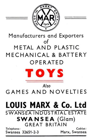 Marx Toys/ Louis Marx, UK trade advert, 1956