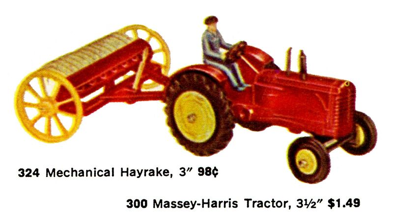 File:Massey-Harris Tractor, Mechanical Hayrake, Dinky 300 324 (LBIncUSA ~1964).jpg