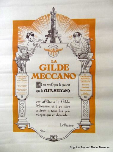 French Meccano Club certificate for "La Gilde Meccano"