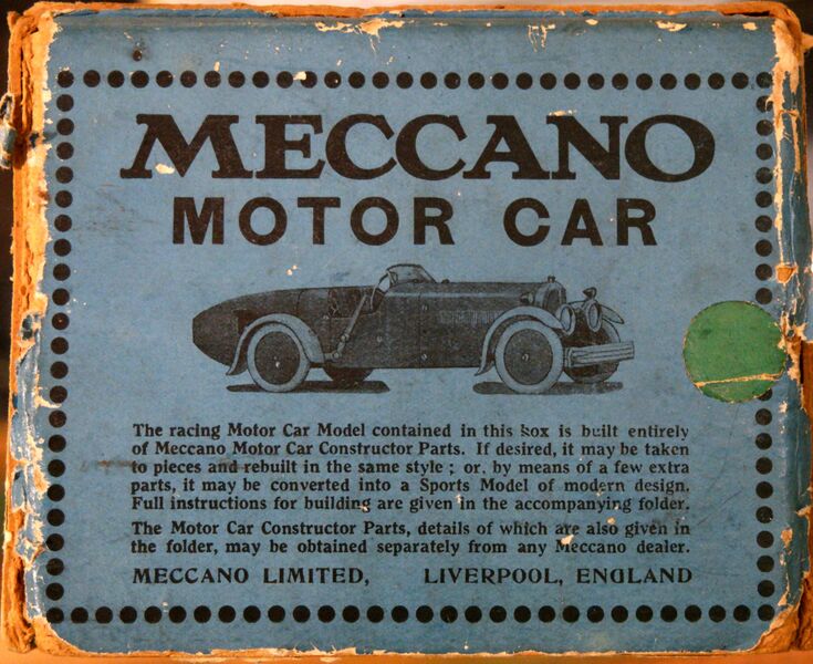 File:Meccano Motor Car, box end.jpg