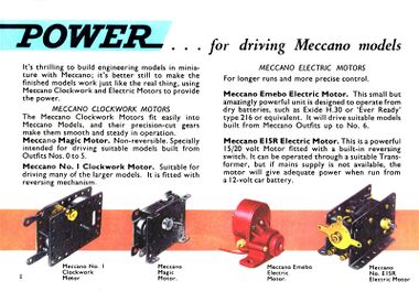 ~1963: Meccano clockwork and electric motors